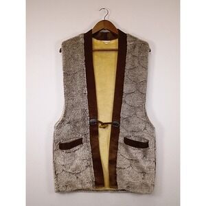 Vintage Boho Original Womens M Brown Scalloped Faux Fur Velvet Trim Toggle Vest